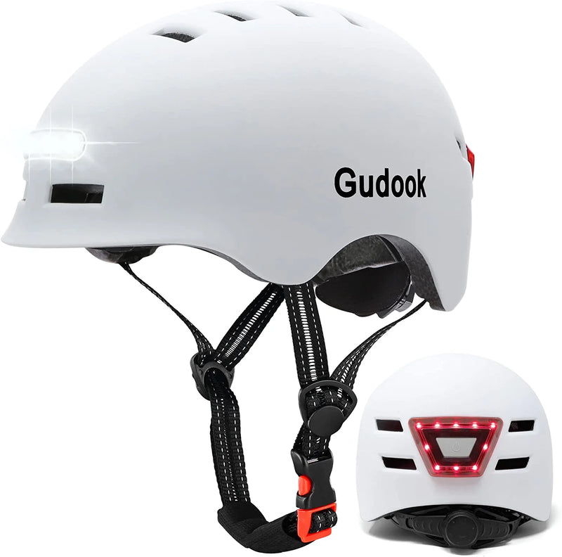 Gudook Bike Helmet Adult Bike Helmets for Men/Women: Bicycle Helmet with USB Rechargeable LED Front and Rear Lights for Cycling Urban Commuter Skateboard Sporting Goods > Outdoor Recreation > Cycling > Cycling Apparel & Accessories > Bicycle Helmets Gudook Matte white Large(58-61cm) 