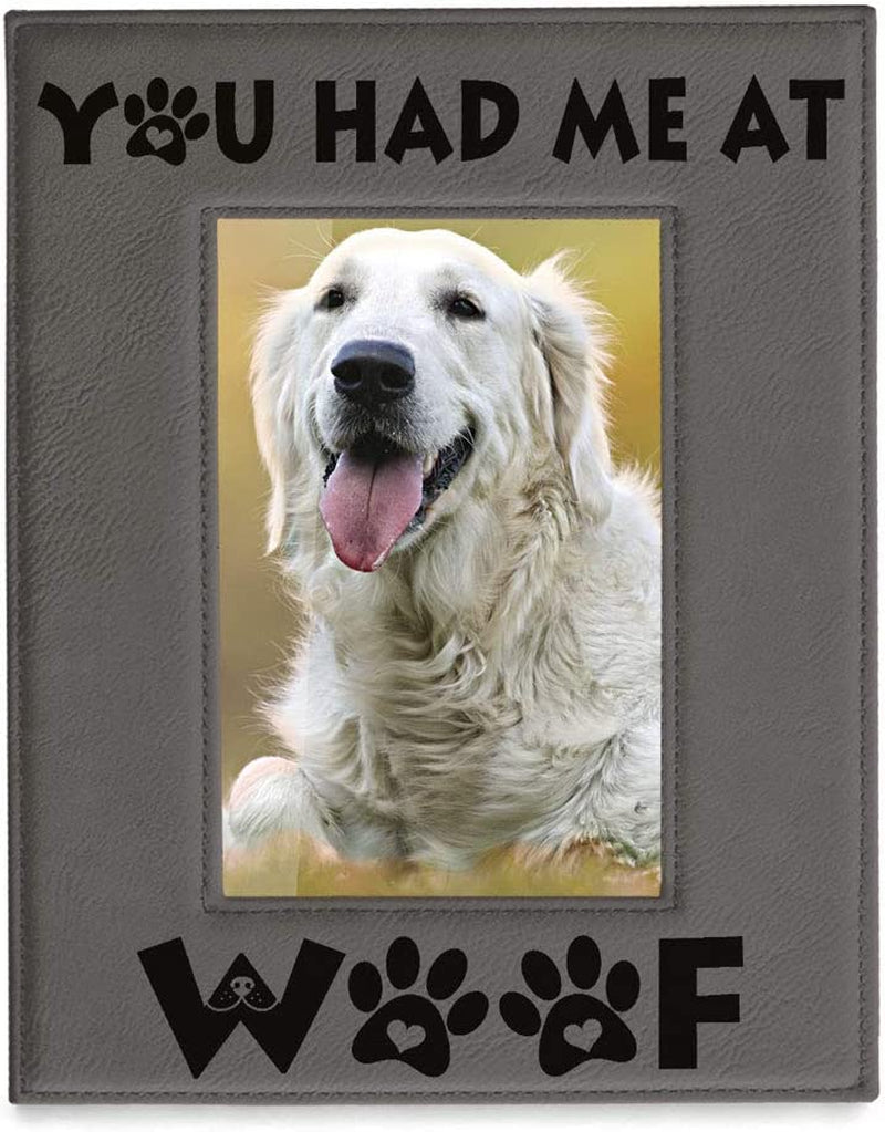 KATE POSH - You Had Me at WOOF Engraved Leather Picture Frame - Dog Lover Gifts, Birthday Gifts, Pet Memorial Gifts, New Puppy Gifts, Paws and Bones Decor (5X7-Horizontal) Home & Garden > Decor > Picture Frames KATE POSH 5x7-Vertical  