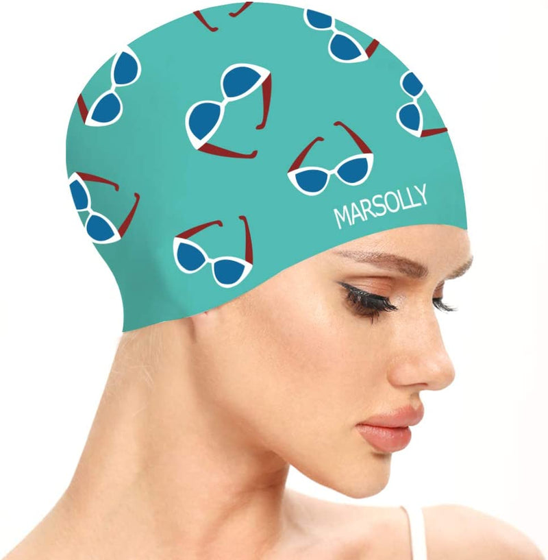 Marsolly Silicone Swim Cap for Women, Waterproof Long Hair Swimming Caps with Flower Printed Sporting Goods > Outdoor Recreation > Boating & Water Sports > Swimming > Swim Caps LEHE goggles-green  