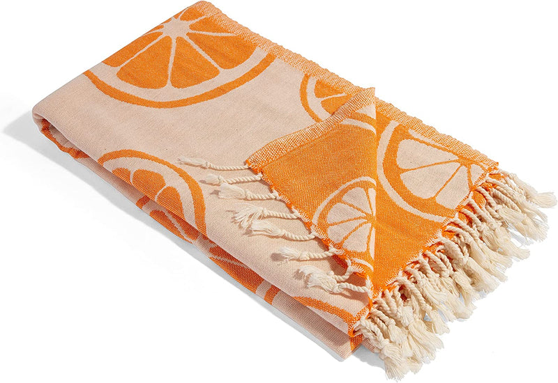 Infusezen Citrus Reversible Turkish Towel - 100% Cotton Towel Orange Pattern - Quick Dry Thin Peshtemal - Turkish Bath Towel - Turkish Beach Towel – Absorbent Hammam Towel Large 66” X 36” (Orange) Home & Garden > Linens & Bedding > Towels InfuseZen Citrus - Orange  