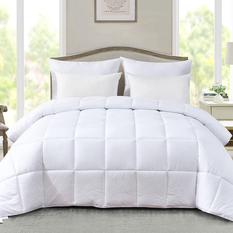 Homelike Moment Queen Lightweight Comforter White - All Season down Alternative Bed Comforter Summer Duvet Insert Quilted Comforters Full / Queen Size White Square Embossed