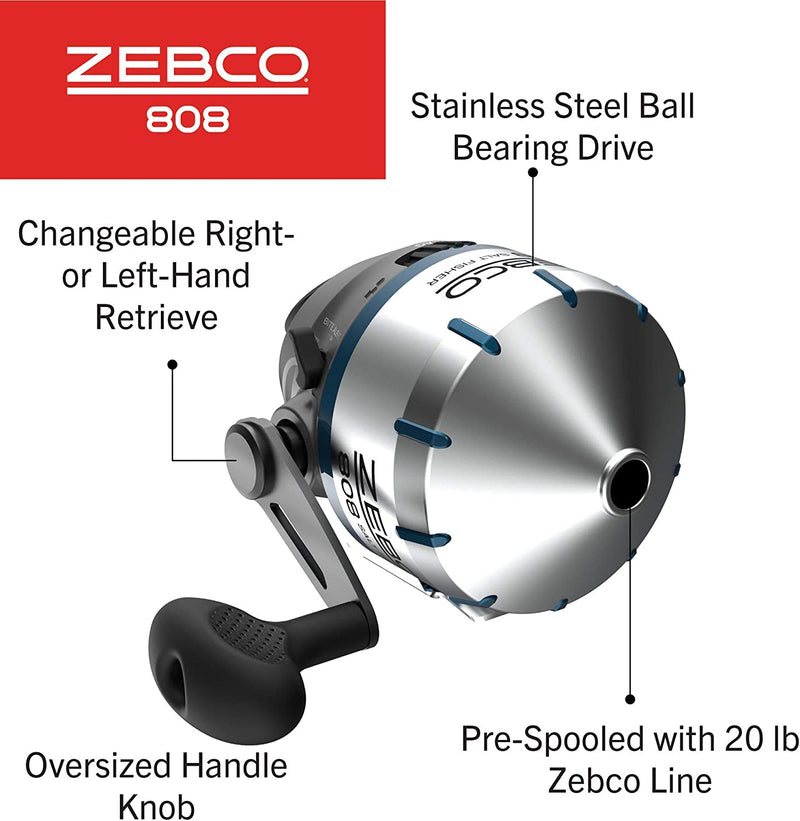 Zebco 808 Saltwater Spincast Fishing Reel, Stainless Steel Reel Cover with ABS Insert, Quickset Anti-Reverse and Bite Alert, Pre-Spooled with 20-Pound Fishing Line, Size 80, Silver Sporting Goods > Outdoor Recreation > Fishing > Fishing Reels Zebco   