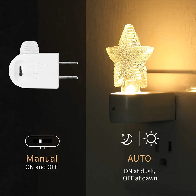 Star Plug-In LED Night Light – Dusk to Dawn Sensor & Manual Switch, Adjustable Brightness, Décor, Gift, Cute Nightlight for Bathroom, Kids, Nursery