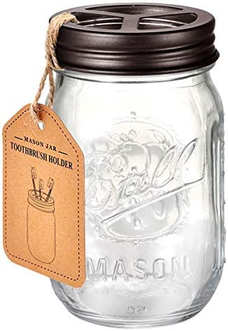 Mason Jar Toothbrush Holder -Bronze - with 16 Ounce Mason Jar,Premium Rustproof 304 Stainless Steel Lid and Chalkboard Labels - Rustic Farmhouse Decor Black Bathroom Accessories Sporting Goods > Outdoor Recreation > Winter Sports & Activities Andrew & Sarah's Boutique Bronze Standard mouth 