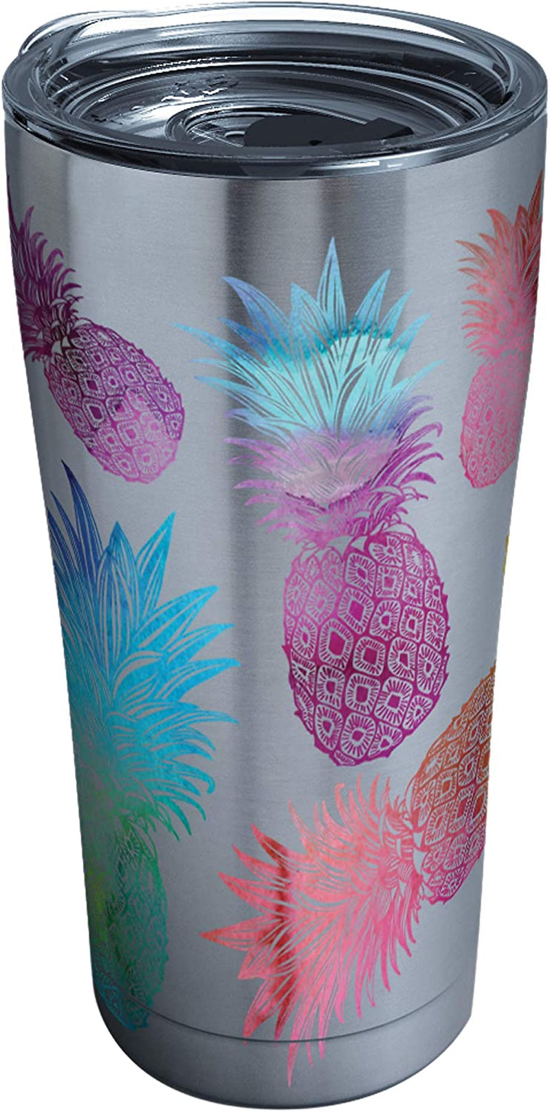 Tervis Watercolor Pineapples Tumbler with Wrap and Turquoise Lid 16Oz, Clear