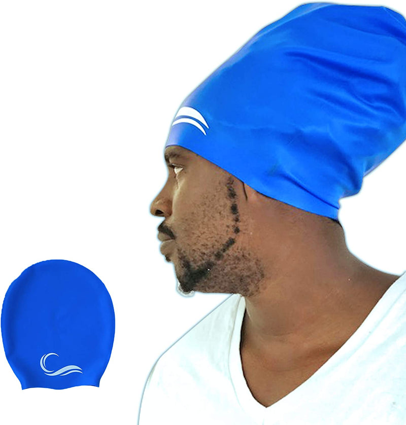 Interlaken Long Hair Dreadlock Swim Cap – Silicone Swimming XL or L Cap - Waterproof Black & Blue Swim Cap with Extra Pouch – Pool Caps Ideal for Women, Men, Youth and Children Sporting Goods > Outdoor Recreation > Boating & Water Sports > Swimming > Swim Caps Global Innovation Network LLC BLUE X-Large 