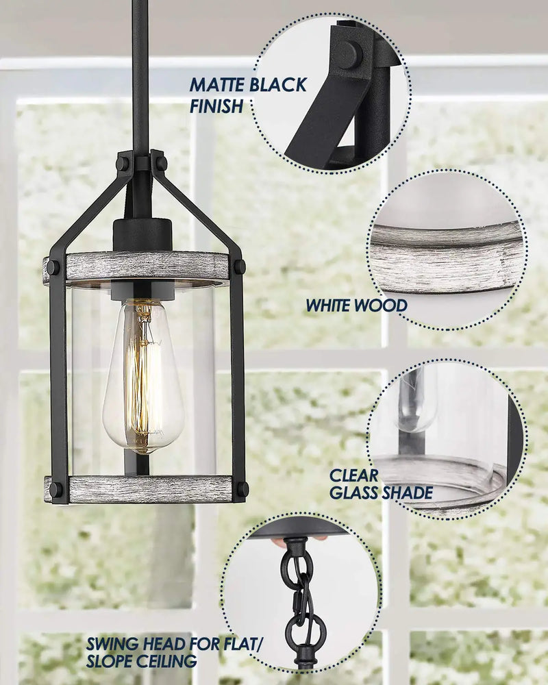 HANASS Farmhouse Glass Pendant Light Fixtures, White Wood Pendant Lighting for Kitchen Island, Length Adjustable, MD89418-YH Home & Garden > Lighting > Lighting Fixtures HANASS   