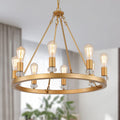 MEIXISUE Large Modern Wagon Wheel Chandelier Gold Metal round Luxury Industrial Country Chandelier Light Fixture for Dining Room Living Room Foyer Entryway W40.55 12-Lights UL Listed Home & Garden > Lighting > Lighting Fixtures > Chandeliers MEIXI 8-Lights gold  