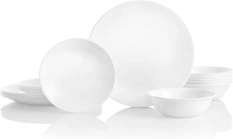 Corelle Vitrelle 18-Piece Service for 6 Dinnerware Set, Triple Layer Glass and Chip Resistant, Lightweight round Plates and Bowls Set, Winter Frost White Home & Garden > Kitchen & Dining > Tableware > Dinnerware World Kitchen (PA) Winter Frost White  