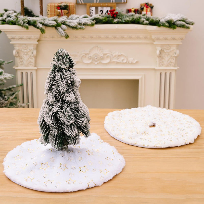 Christmas Tree Skirt 15 Inch Small Faux Fur Gold Snowflake Tree Skirt for Holiday Christmas Party Home Decorations for Small Tabletop Home & Garden > Decor > Seasonal & Holiday Decorations > Christmas Tree Skirts YUANOU   