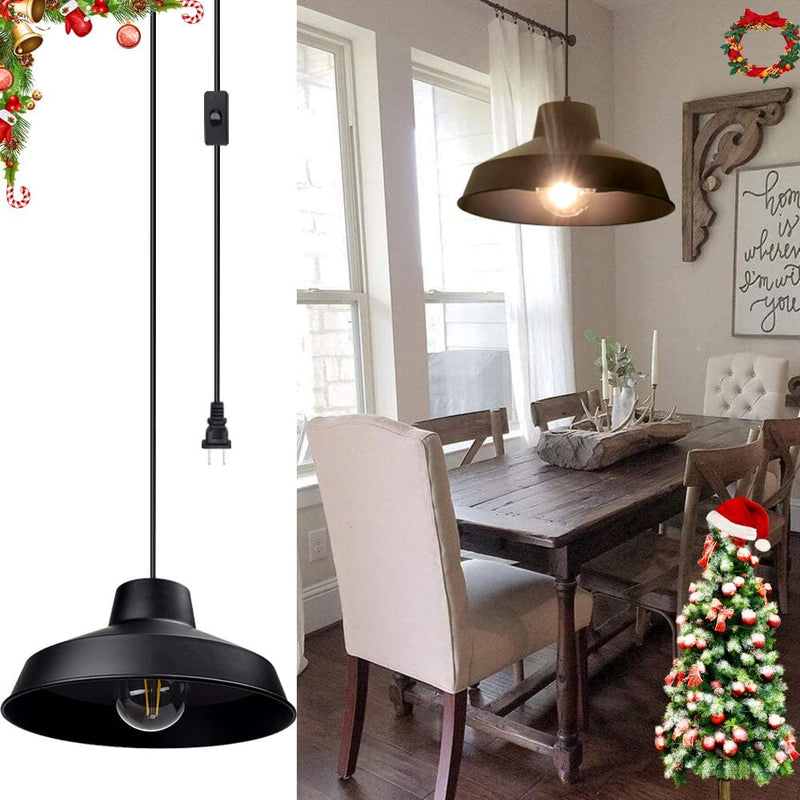 DLLT Plug in Metal Pendant Light, 14.63Ft Pendant Lamp Cord with Switch Cord, Industrial DIY Hanging Light Fixture for Dining Room, Restaurant, Bedroom, Houseplant Grow Lights (E26 Socket), UL Listed Home & Garden > Lighting > Lighting Fixtures DINGLILIGHTING Black-with plug  