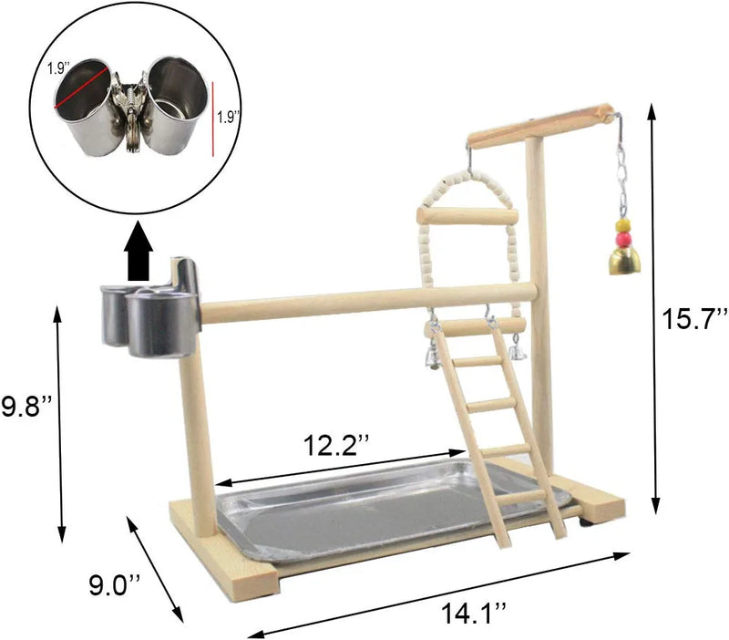 Parrot Playstand,Wooden Bird Playground Playpen Play Gym Training Perch Platform Hanging Cage Climbing Ladder Ramp Chew Exercise Toy with Feeder Cups for Small Budgies Parakeet Cockatiel Conure Animals & Pet Supplies > Pet Supplies > Bird Supplies Tfwadmx   