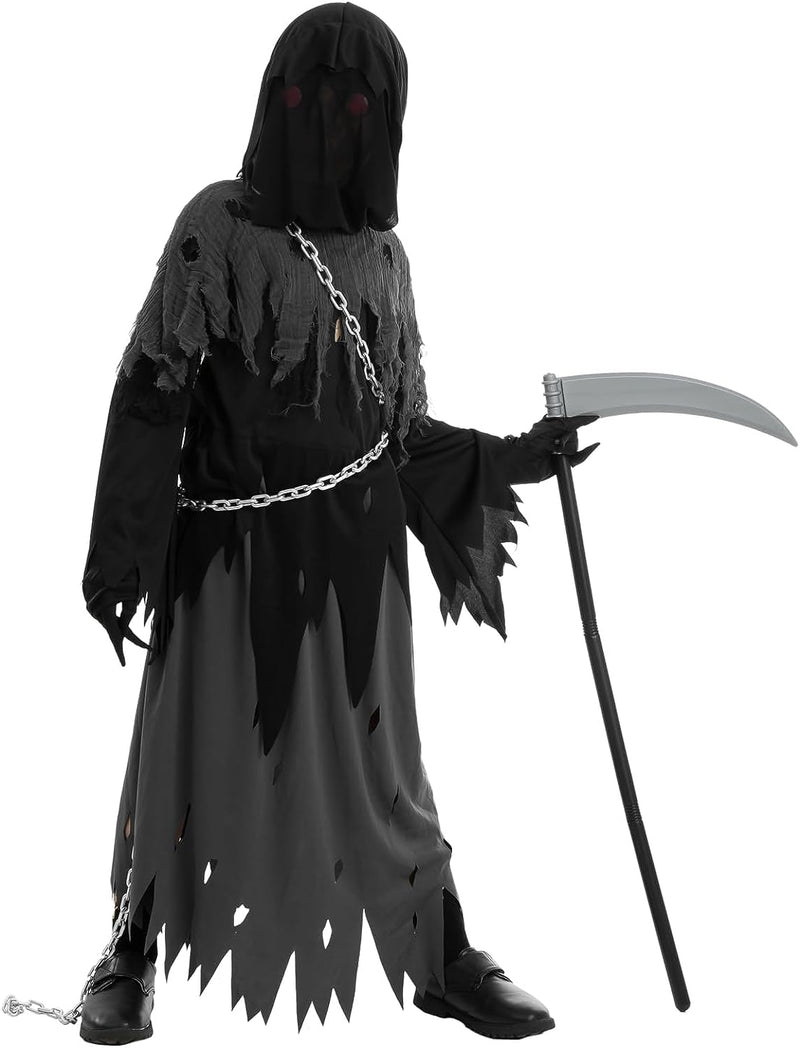 Spooktacular Creations Child Unisex Glowing Eyes Grim Reaper Costume, Phantom Costume for Creepy Phantom Halloween Costume