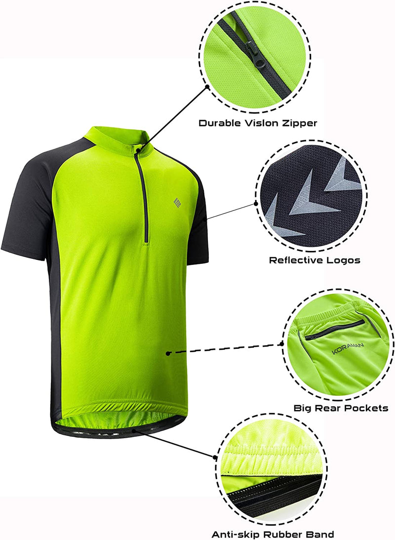KORAMAN Men'S Reflective Short Sleeve Cycling Jersey with Zipper Pocket Quick-Dry Breathable Biking Shirt Sporting Goods > Outdoor Recreation > Cycling > Cycling Apparel & Accessories KORAMAN   