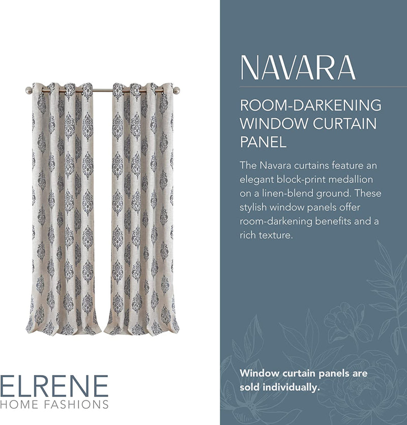 Elrene Home Fashions Navara Medallion Room-Darkening Window Curtain, Single Panel, 52" X 84" (1 Panel), Grey Home & Garden > Decor > Window Treatments > Curtains & Drapes Elrene Home Fashions   