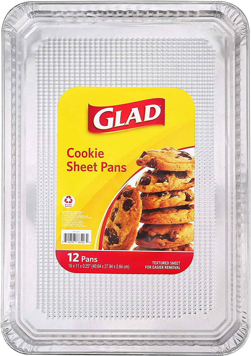 Glad Disposable Bakeware Aluminum Rectangular Cookie Sheets for Baking and Roasting, 12 Count | 16" X 11" X 0.25" - Textured Sheet for Easy Removal, Made from Recyclable Aluminum