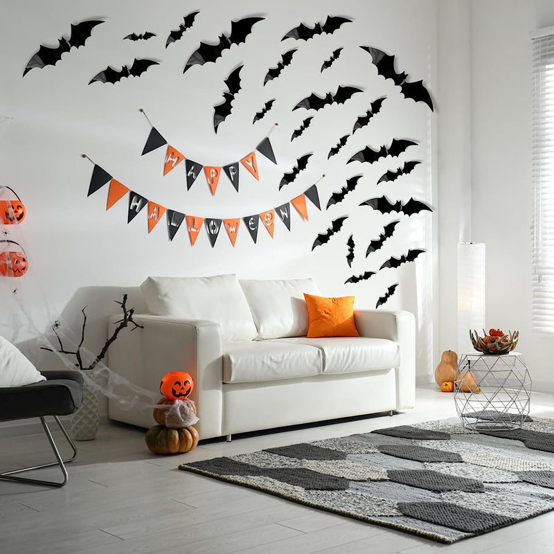 Halloween Decorations 3D Bats 96 Pcs, Halloween Decorations Outdoor Indoor, Halloween Decor Wall Decal Stickers, Bats Halloween Decoration for Bedroom 4 Different Sizes Scary Bats for Halloween Party  Qitool   