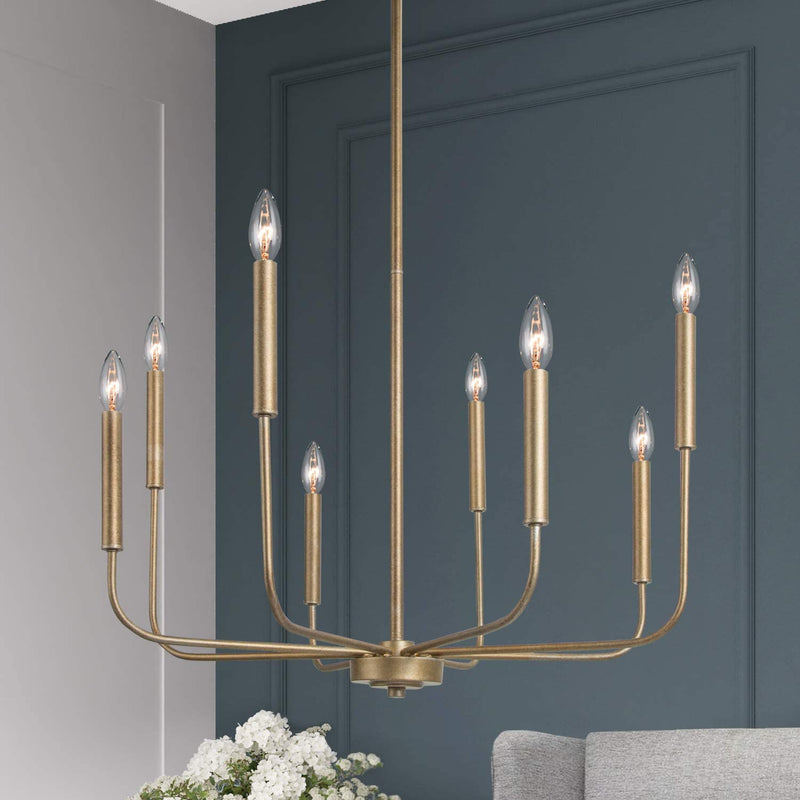 LALUZ Antique Gold Chandelier, Modern Farmhouse Light Fixture for Dining Room, Bedroom, Foyer, Living Room, Kitchen Island, Entryway (Upgraded Version, 2 Types of Height 8 Arms) Home & Garden > Lighting > Lighting Fixtures > Chandeliers LALUZ Antique Gold  