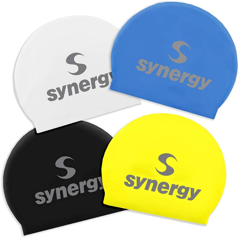 Synergy Latex Swim Caps Combo Pack Sporting Goods > Outdoor Recreation > Boating & Water Sports > Swimming > Swim Caps Synergy Black/Blue/White/Yellow 4-Pack  