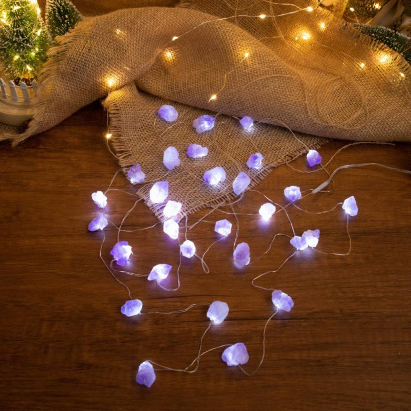 Decorative Lights Amethyst LED String Lights Battery Operated 10 Ft 30 Leds Natural Crystal String Lights for Bedroom Party Indoor Birthday Wedding Decor Valentine'S Day Gift