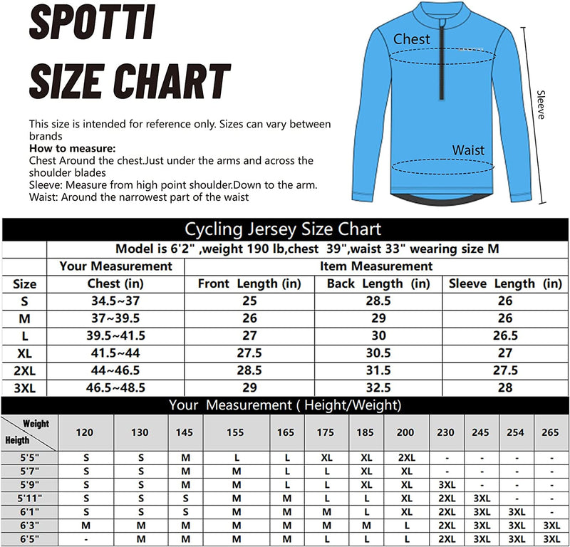 Spotti Men'S Cycling Bike Jersey Long Sleeve with 3 Rear Pockets - Moisture Wicking, Breathable, Quick Dry Biking Shirt Sporting Goods > Outdoor Recreation > Cycling > Cycling Apparel & Accessories Spotti   