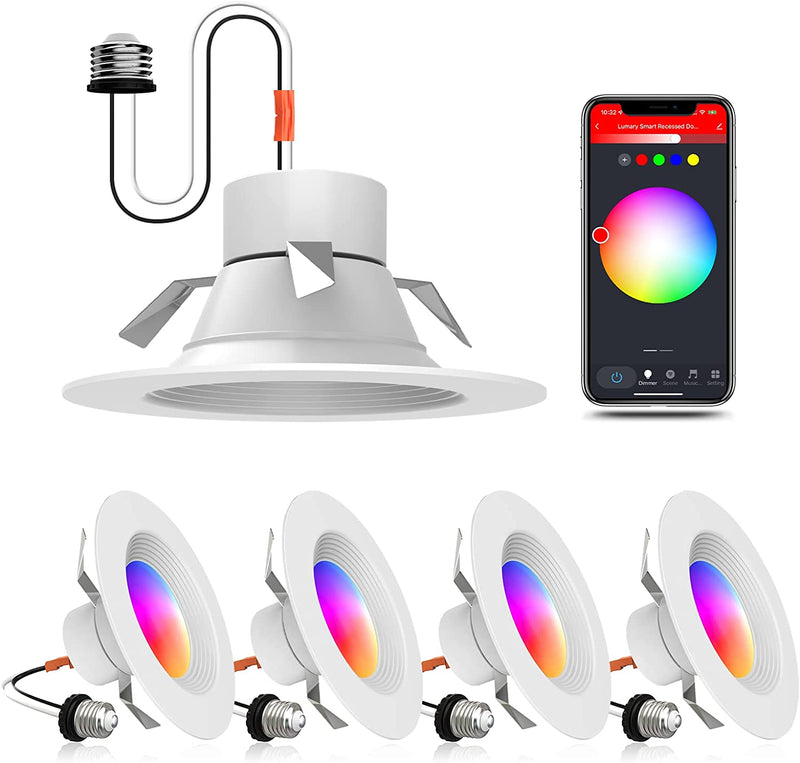 Lumary Smart Retrofit Recessed Lighting 5/6 Inch with Baffle Trim, 13W 1100LM Smart Can Lights 2700K-6500K CCT RGBWW Color Changing Wifi LED Downlight Work with Alexa/Google Assistant, 2PCS Home & Garden > Lighting > Flood & Spot Lights Lumary 1-6 Inch 4PCS 6 Inch 4 Pack 