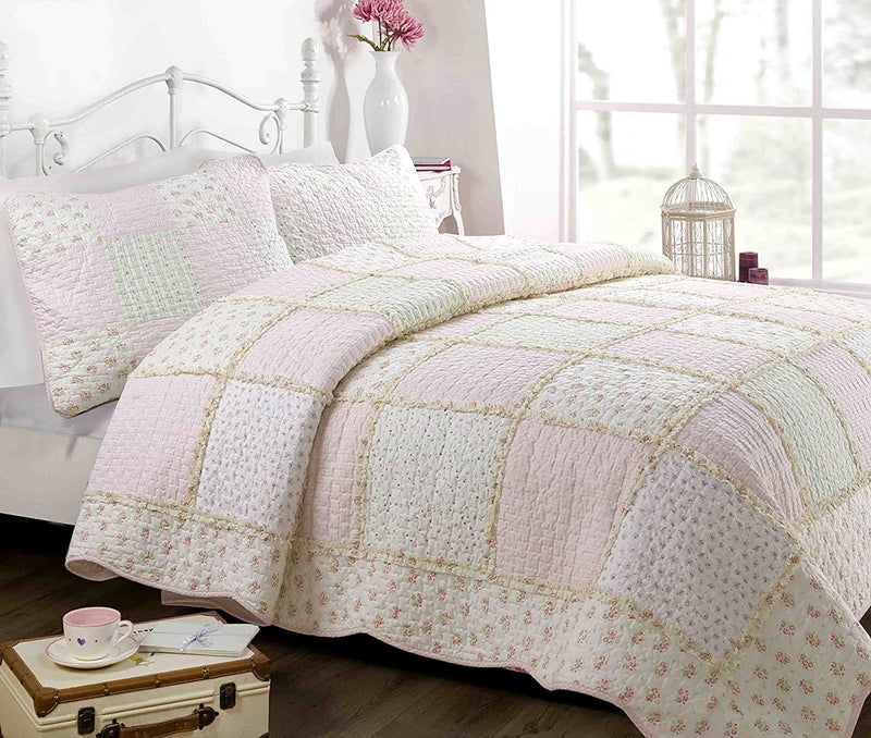 Cozy Line Home Fashions Colorful Striped Ruffle Floral 100% Cotton Reversible Girl Quilt Bedding Set, Reversible Coverlet Bedspread (Rainbow, Queen - 3 Piece) Home & Garden > Linens & Bedding > Bedding Cozy Line Home Fashions Sweet Peach Twin 