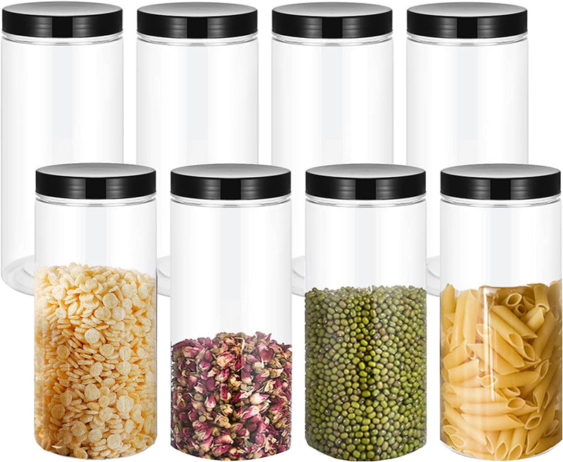 Lawei 8 Pack 34 Oz Clear Plastic Jars with Black Lids - Plastic Food Storage Jars for Kitchen & Household Storage of Dry Goods, Nuts, Cookie and More Home & Garden > Decor > Decorative Jars Lawei 34 oz  