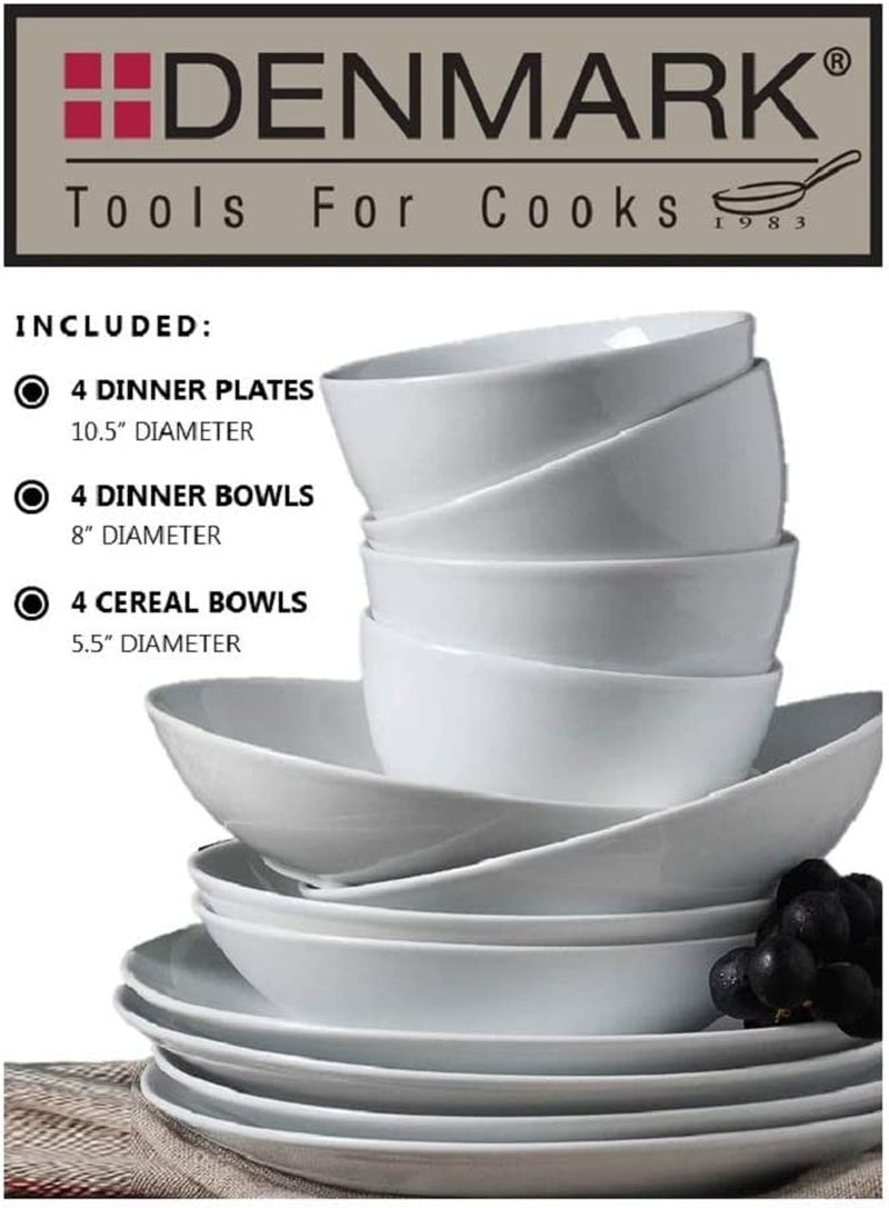 Denmark White Catering and Dining- Commercial Chef Restaurant Grade Scratch Chip Resistant Dishwasher Oven Microwave Safe Dinner Soup Cereal Plate Bowl, 12 Piece White Vitrified Dinnerware Set Home & Garden > Kitchen & Dining > Tableware > Dinnerware Tabletops Unlimited, Inc   