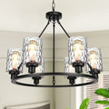 Senyshilon Wagon Wheel Chandelier Farmhouse Chandeliers 6-Light Industrial round 23.6'' Rustic Black Metal Pendant Light Fixture for Kitchen Island Dining Room Bedroom Living Room Home & Garden > Lighting > Lighting Fixtures > Chandeliers Senyshilon 6-black 6-light With Lampshade  