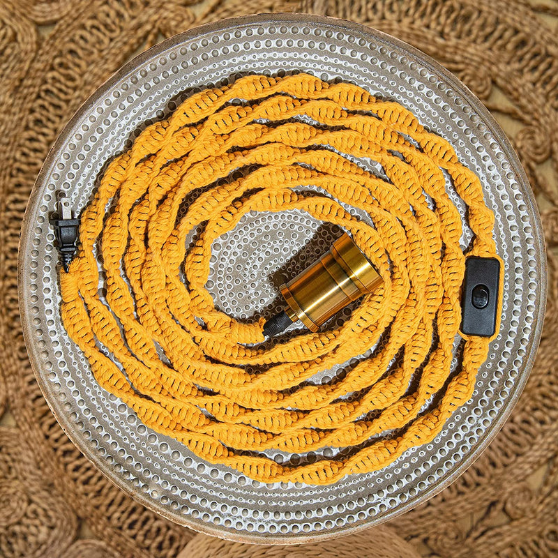 Macrame Plug in Pendant Light Cord Fixtures Hanging Lamp Cover with %100 Cotton of Macrame Kit - 14Ft with Plug, Switch and Gold Socket Fitting for Living Room, Bed Room, Dining Room and Office. Home & Garden > Lighting > Lighting Fixtures A10   