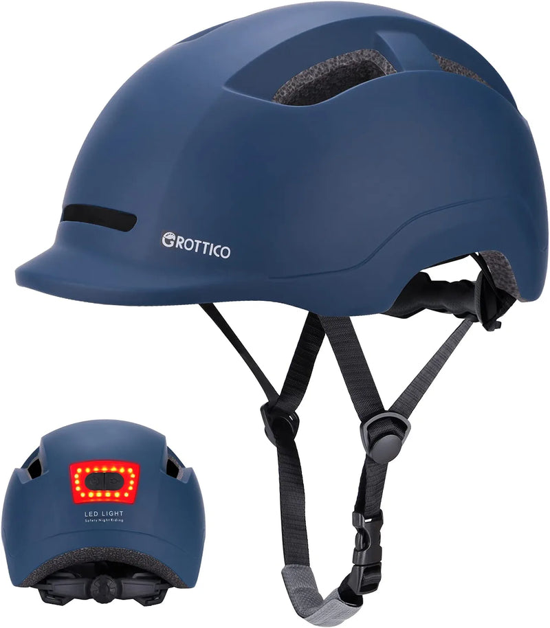 GROTTICO Adult Bike Helmet with Light - Dual Certified for Bicycle Scooter Skateboard Road Cycling Skating Helmet Sporting Goods > Outdoor Recreation > Cycling > Cycling Apparel & Accessories > Bicycle Helmets LDW Matte Navy Blue Large 