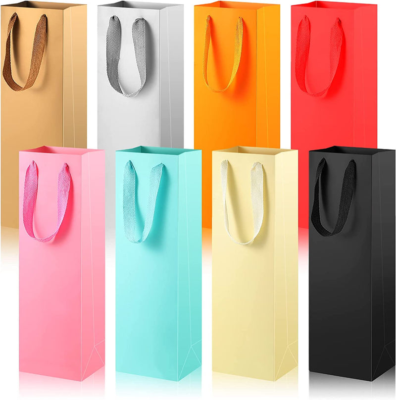 Colorful Wine Gift Bags Christmas Wine Bottle Paper Bags Single Bottle Carry Bags with Handles for Wedding Birthday Housewarming Christmas Party Supplies, 3.5 X 4.3 X 13.8 Inch, 8 Colors(24 Pieces) Home & Garden > Kitchen & Dining > Barware Zonon 48  
