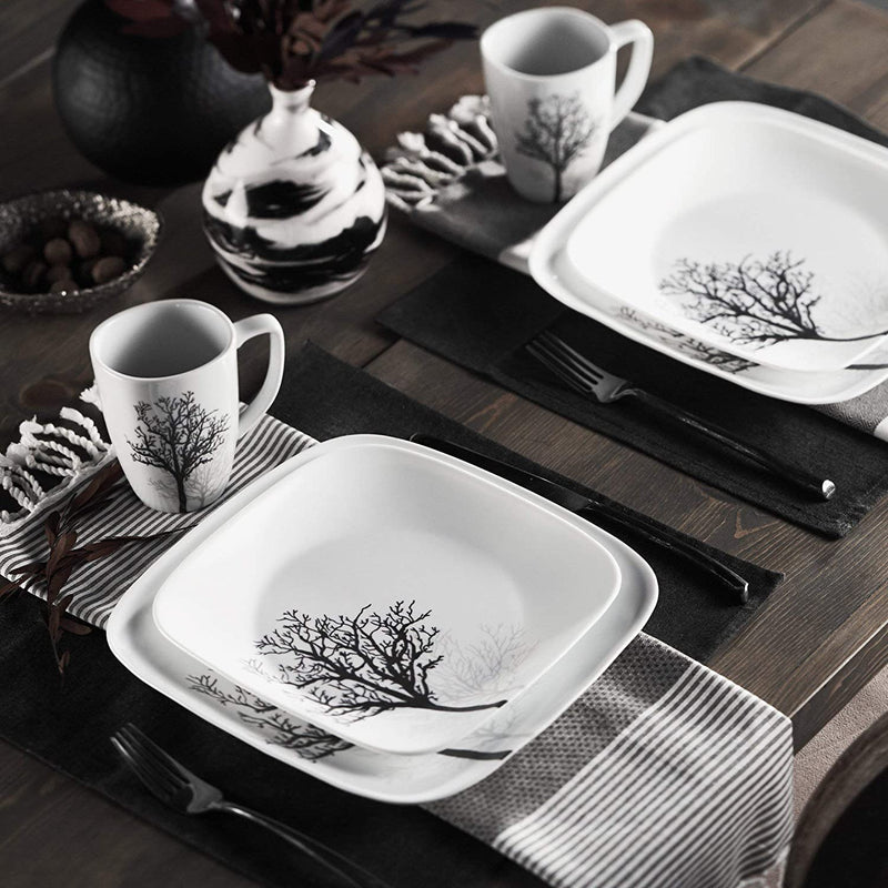 CORELLE Square Timber Shadows 16-Pc Dinnerware Set, 1, White Home & Garden > Kitchen & Dining > Tableware > Dinnerware Corelle   