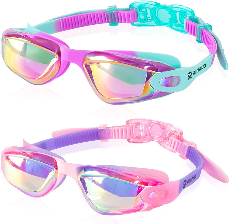 RIOROO Kids Swim Goggles, Pack of 2 Swimming Goggles for Kids 3-14 Toddler Boys Girls Swimming Glasses Sporting Goods > Outdoor Recreation > Boating & Water Sports > Swimming > Swim Goggles & Masks RIOROO Mirrored Purple&pink&blue  