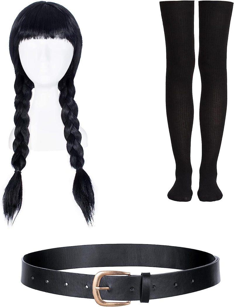 Black Dress up Costume for Girls Birthday Halloween Cosplay Party with Wig Socks Belts 2-12 Years  Bosvin   