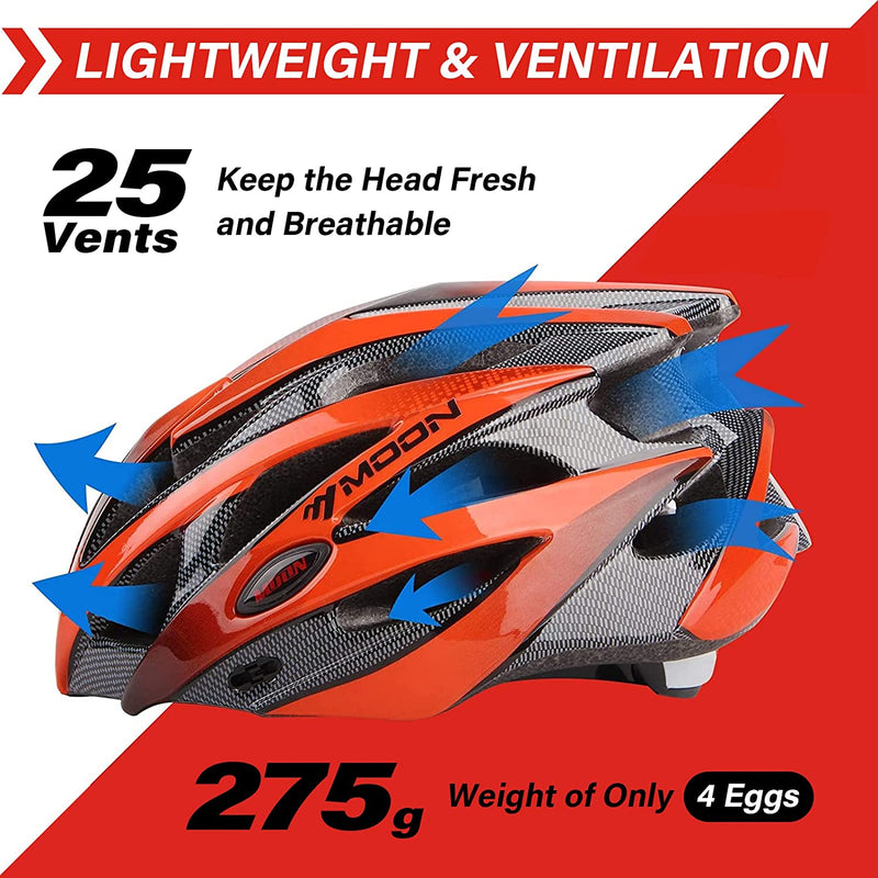 MOON Adult Bike Helmet Cycling Helmet Ultralight Integrally-Molded Bicycle Helmet MTB Bike Update Model Helmet for Men and Women, Road Mountain Riding Equipment, 25 Vents Removable Visor, MV29