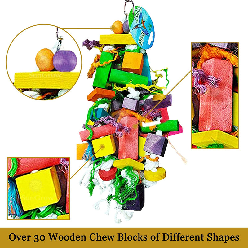 Sungrow Parrot Wooden and Rope Chewing Toy, Multi-Shaped and Multicolored Blocks and Cotton Rope with Hanging Loop Animals & Pet Supplies > Pet Supplies > Bird Supplies > Bird Toys Luffy Pets Collection   