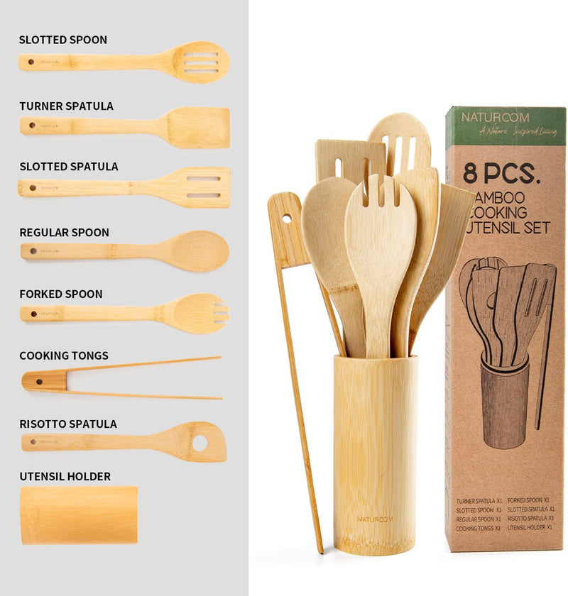 Naturoom Kitchen Utensils Set of 8 PCS, 12Inches Bamboo Wooden Cooking Spoon & Spatula Tools Perfect for Non-Stick Cookware (Bamboo 12Inches) Home & Garden > Kitchen & Dining > Kitchen Tools & Utensils Naturoom   