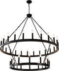 Yikrfiae Black Wagon Wheel Chandelier 2 Tier 36-Lights 48 Inch Extra Large Farmhouse Pendant Light Fixture, round Rustic Hanging Lighting for Dining Room Kitchen Island Foyer Entryway Home & Garden > Lighting > Lighting Fixtures > Chandeliers EALTHY Black 2 Tier 36-lights 48 Inch  