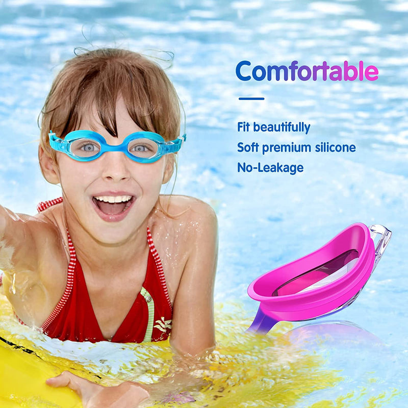 Kids Swim Goggles, 2 Pack Swimming Goggles No Leaking anti Fog Kids Goggles for Boys Girls(Age 6-14)