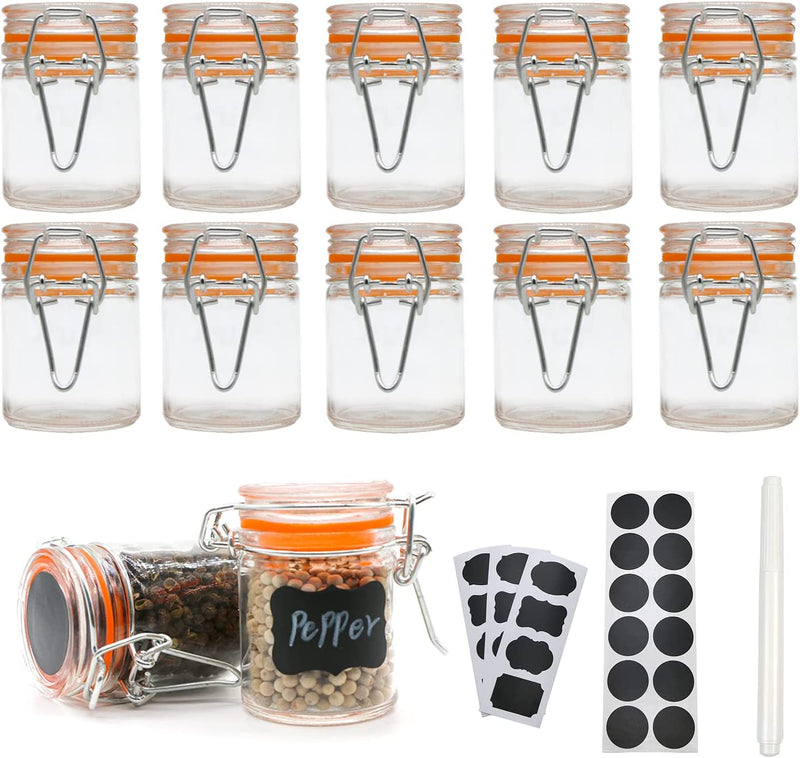 Homelike Style 1.7 Oz Mini Glass Spice Jars with Labels, Small Stash Jars with Airtight Hinged Lid, 12 Pack Empty Spice Bottles with Rubber Gasket for Herb Tea Seasoning Storage, (MSJ-12P) Home & Garden > Decor > Decorative Jars Homelike Style   