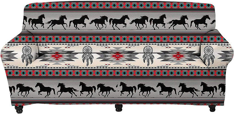 Doginthehole African Ethnic Style Sofa Slipcover Stretch Sofa Slipcover,Non Slip Fabric Couch Covers for Sectional Sofa Cushion Covers Furniture Protector Home & Garden > Decor > Chair & Sofa Cushions doginthehole Tribal Horse Dreamcatcher Gray Large 