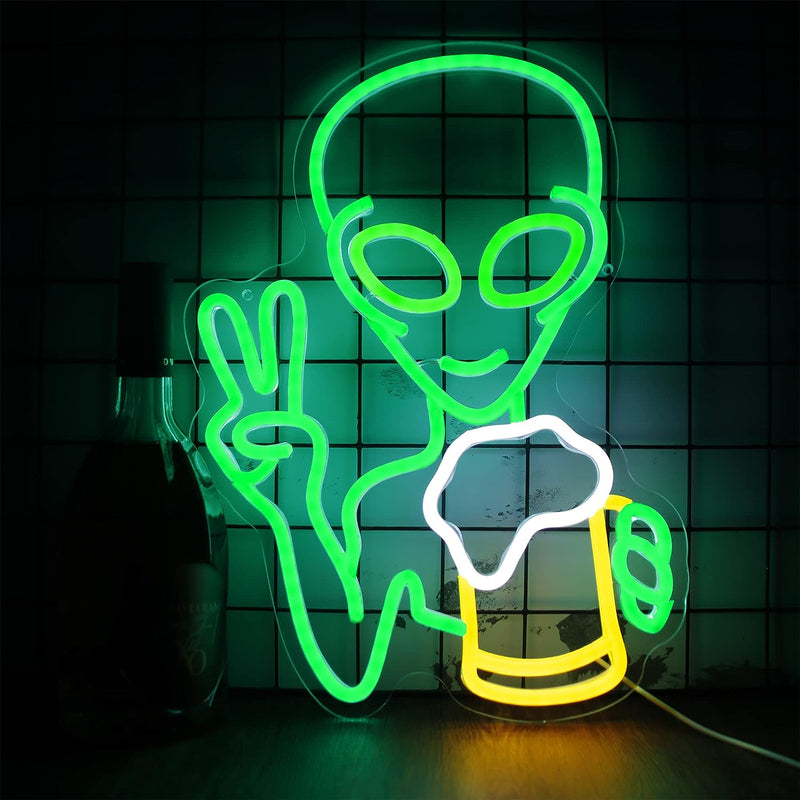 Anime Turtle Neon Sign for Wall Decor, Neon Lights LED USB Dimmable Switch for Bedroom Game Room Kids Room Decor, Gift for Girls Boys Birthday (14.5X15.7In)  fengll Alien Drinking Beer  