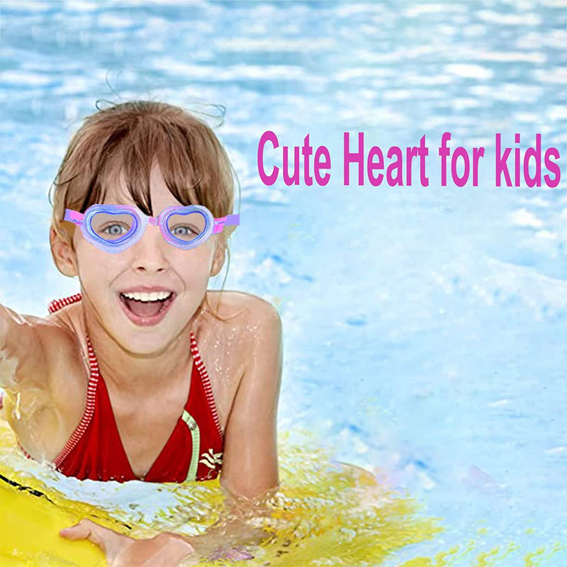 Kids Swim Goggles, Swimming Goggles for Boys Girls Kid Toddlers Age 2-14, Fun Cute Heart Eyewear Glasses for Children Youth