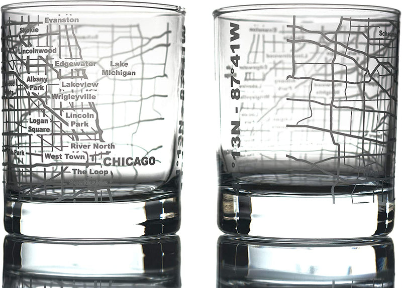 Greenline Goods Whiskey Glasses - 10 Oz Tumbler Gift Set for Denver Lovers, Etched with Denver Map | Old Fashioned Rocks Glass - Set of 2 Home & Garden > Kitchen & Dining > Barware Greenline Goods Chicago  