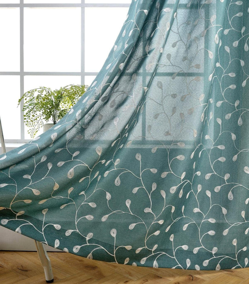 MIUCO Floral Embroidered Semi Sheer Curtains Faux Linen Grommet Window Curtain for Living Room 52 X 84 Inch 2 Panels, Dusty Blue Sporting Goods > Outdoor Recreation > Fishing > Fishing Rods MIUCO Teal 52x95 Inch 