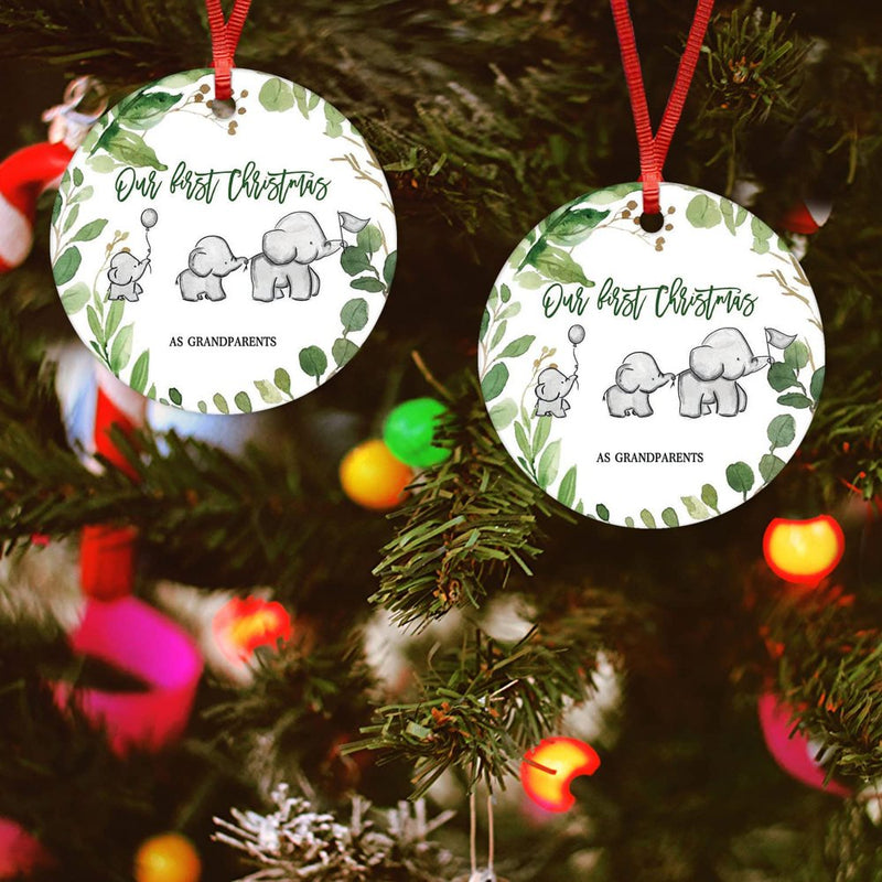 Our First Christmas as Grandparents round Ceramic Ornament Wreath Christmas Ornament Double-Sided Printed Christmas Tree Decorations 3Inch Flat  fuzhoudailanmaoyiyouxiangongsi   
