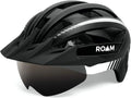 Roam Road Bike Helmet - Durable Helmets for Adults with Sun Visor, LED Light and Detachable Magnetic Goggles - Adjustable Size - Mountain Bicycle Helmet for Adult Men & Women﻿ Sporting Goods > Outdoor Recreation > Cycling > Cycling Apparel & Accessories > Bicycle Helmets Roam Black  