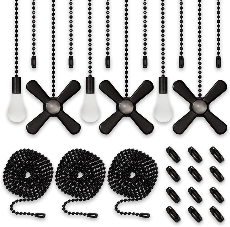 6 Combo Ceiling Fan Pull Chain Set ELFCAB Including Diameter 3Mm Beaded Ball Fan Pull Chain Pendant Extra 12Pcs Pull Loop Connectors 3Pcs 36Inches Extension Chains(Matte Black) Sporting Goods > Outdoor Recreation > Fishing > Fishing Rods ELFCAB Matte Black  